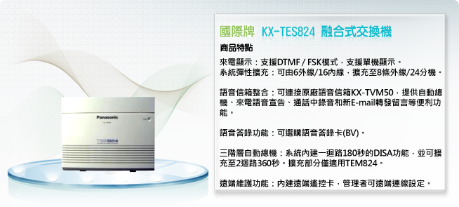 國際牌KX-TES824融合式交換機